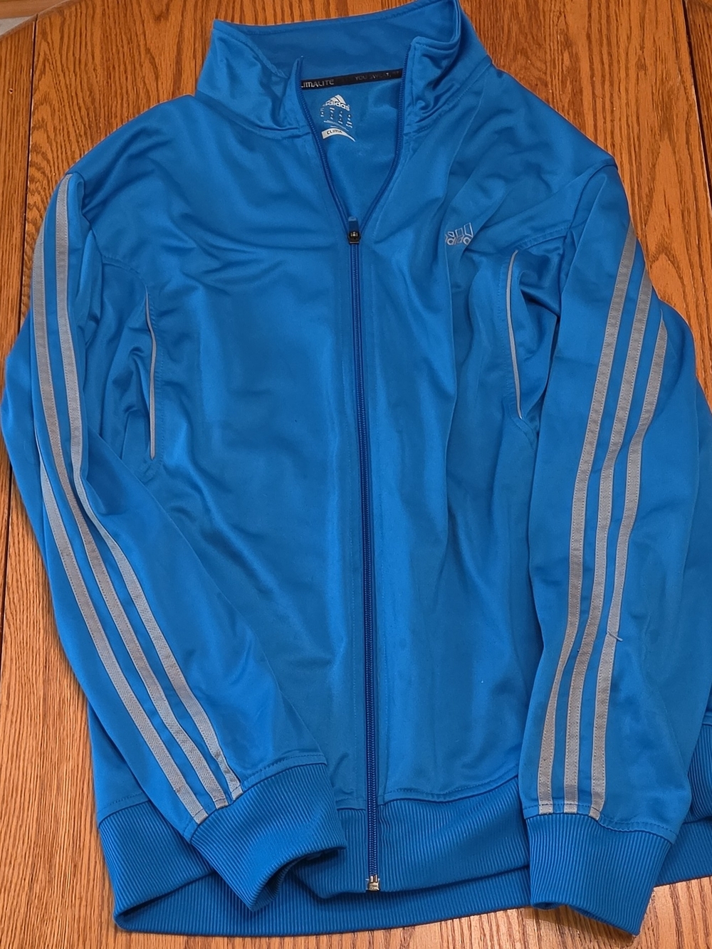 Adidas Mens Bright Blue Track Jacket with Silver Stripes